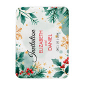 Watercolor Kerst Huwelijksuitnodiging met Hulst Magneet (Verticaal)