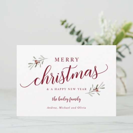 Watercolor Kerst-Ivoor Niet-Foto Kerstkaart (Staand voorkant)