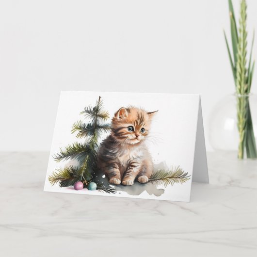 Watercolor Kerst Katje Kaart (Voorkant)