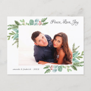 Watercolor Kerst Koppel Groet Foto Aankondigingskaart