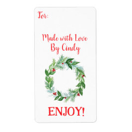 Watercolor Kerst Krans GEMAAKT MET LIEFDE Etiket