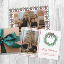 Watercolor Kerst Krans met Strik en Plaid Foto