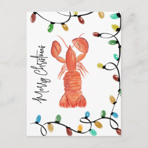 Watercolor Kerst Kreeft Rivierkreeft Schaaldier   Briefkaart