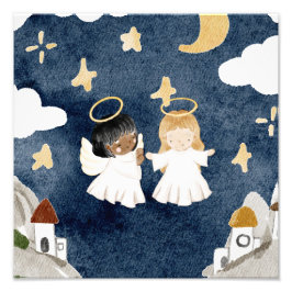 Watercolor Kerst Krippe Foto Afdruk