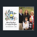 Watercolor Kerst Lantaarn Familie Foto Feestdagenkaart<br><div class="desc">Kerst groet ansichtkaart met een lantaarn,  vogels,  kegels en dennenboom aanpasbaar met jouw foto.</div>