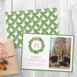 Watercolor Kerst Monogram Boog Krans Foto Feestdagenkaart