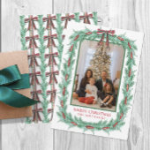 Watercolor Kerst Plaid Boog Guirlande Foto Feestdagenkaart