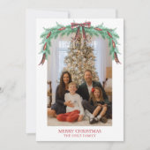 Watercolor Kerst Plaid Boog Guirlande Foto Feestdagenkaart (Voorkant)