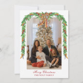 Watercolor Kerst Plaid Strik Guirlande Foto Feestdagenkaart (Voorkant)