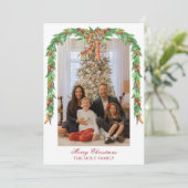 Watercolor Kerst Plaid Strik Guirlande Foto Feestdagenkaart (Staand voorkant)