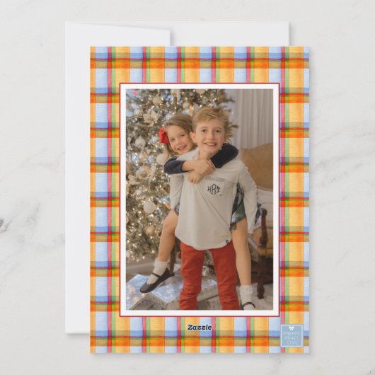 Watercolor Kerst Plaid Strik Guirlande Foto Feestdagenkaart (Achterkant)