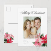 Watercolor Kerst Poinsettia-ontwerp Feestdagenkaart (Voorkant / Achterkant)