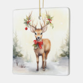 Watercolor Kerst Rendier Keramisch Ornament (Links)