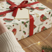 Watercolor Kerst Robin Inpakpapier