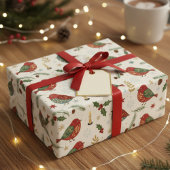 Watercolor Kerst Robin Inpakpapier