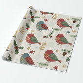 Watercolor Kerst Robin Inpakpapier (Uitgerold)