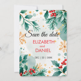 Watercolor Kerst "Save the Date" kaart – hulst
