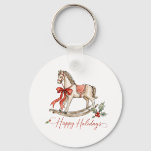 Watercolor Kerst Schommelend Paard Sleutelhanger