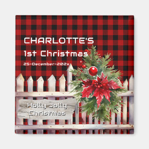 Watercolor Kerst Schutting Buffalo Plaid Magneet