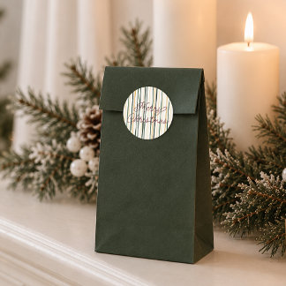 Watercolor Kerst Strepen Prettig Kerstfeest Ronde Sticker
