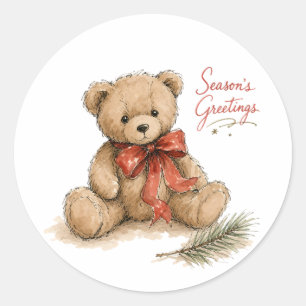 Watercolor Kerst Teddybeer Ronde Sticker