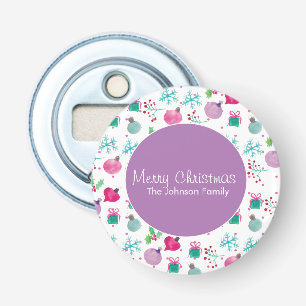 Watercolor Kerst Thema Handgeschilderd Patroon  Button Flesopener