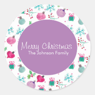 Watercolor Kerst Thema Handgeschilderd Patroon Ronde Sticker