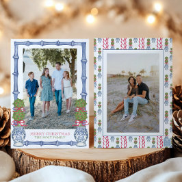 Watercolor Kerst Topiary Bamboe Foto Feestdagenkaart