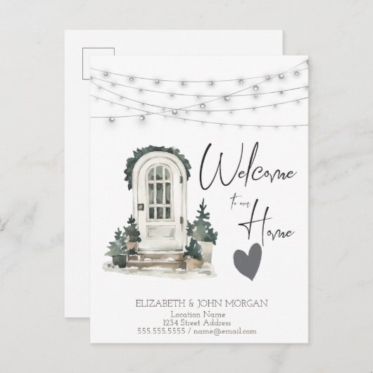 Watercolor Kerst voordeur, Hart aankondiging (Voorkant / Achterkant)