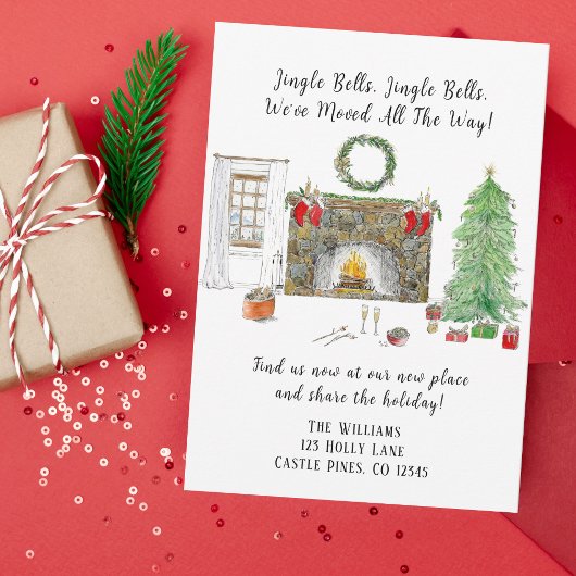 Watercolor Kerst Woonkamer Met Verhuizing Aankondiging