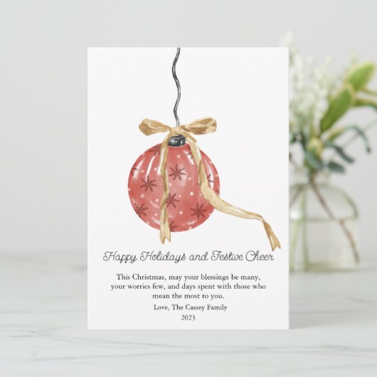 Watercolor Kerstbal Feestdagenkaart (Staand voorkant)