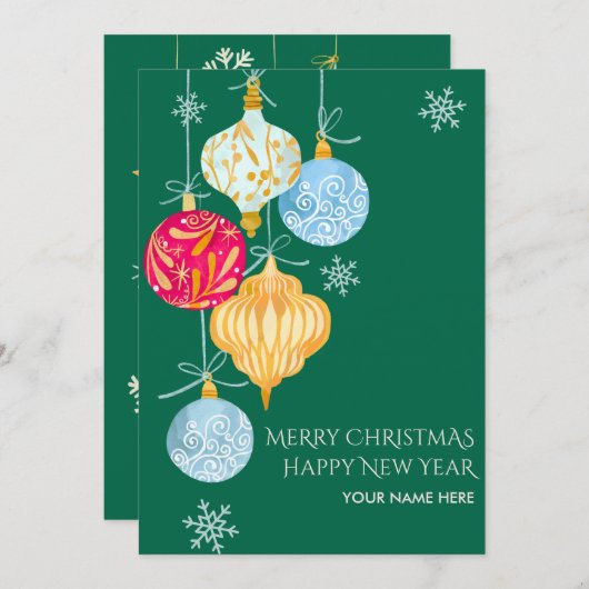 Watercolor kerstbal  feestdagenkaart (Voorkant / Achterkant)