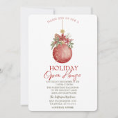 Watercolor Kerstbal Holiday Open House Kaart (Voorkant)