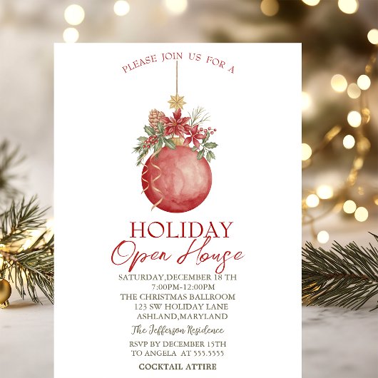 Watercolor Kerstbal Holiday Open House Kaart