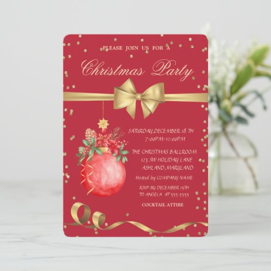 Watercolor Kerstbal Kerstfeest Kaart (Staand voorkant)