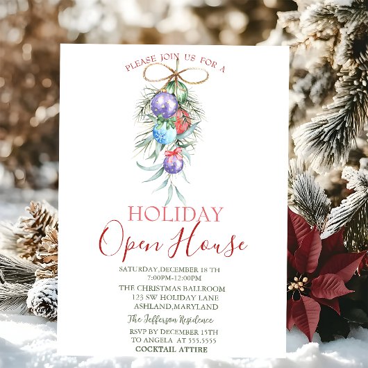 Watercolor Kerstballen Open Huis Kaart
