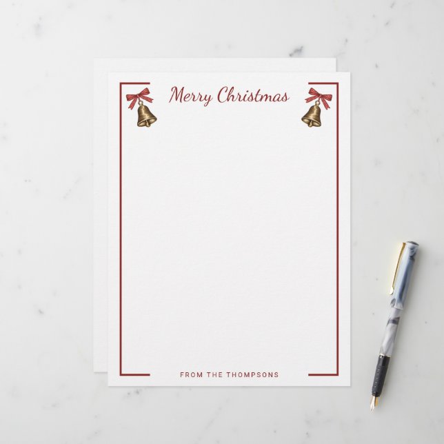 Watercolor Kerstbellen Met Aangepaste Tekst Briefhoofd (Voorkant / Achterkant in situ)