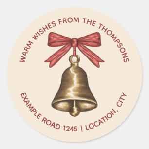 Watercolor Kerstbellen Met Naam En Adres Ronde Sticker