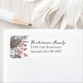 Watercolor Kerstbessen Familie Etiket