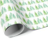 Watercolor Kerstbomen Groen Wit Cadeaupapier (Rol Hoek)