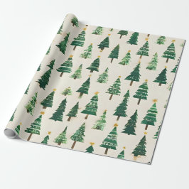 Watercolor Kerstbomen | Groene Pijnboom Kerstmis Cadeaupapier