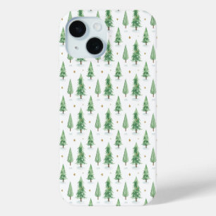 Watercolor Kerstbomen Naadloos Patroon iPhone 15 Case