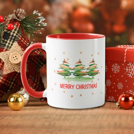 Watercolor Kerstbomen - Prettig Kerstfeest Mok
