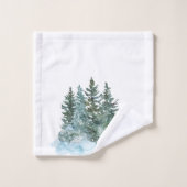 Watercolor Kerstbomen Sneeuw Katoen Wit Bad Handdoek (Wasdoekje)
