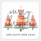Watercolor Kerstbomen Vierkante Sticker (Voorkant)