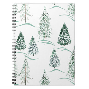 Watercolor kerstbomen. Winter bos. Notitieboek