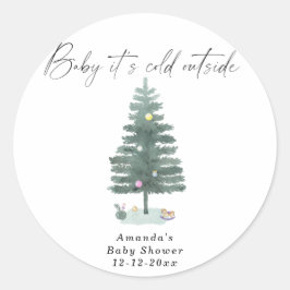 Watercolor Kerstboom baby shower Ronde Sticker