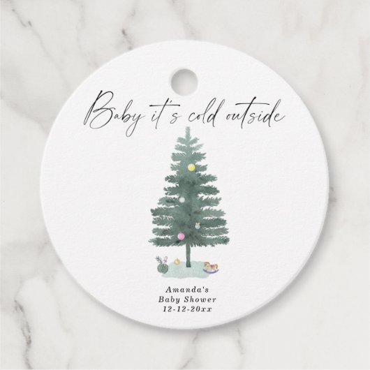 Watercolor kerstboom babyshower bedankjes labels (Voorkant)