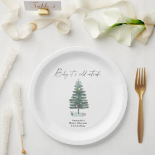Watercolor kerstboom babyshower papieren bordje