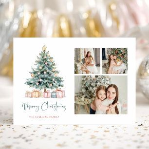 Watercolor Kerstboom Calligraphy Drie Foto's Feestdagenkaart